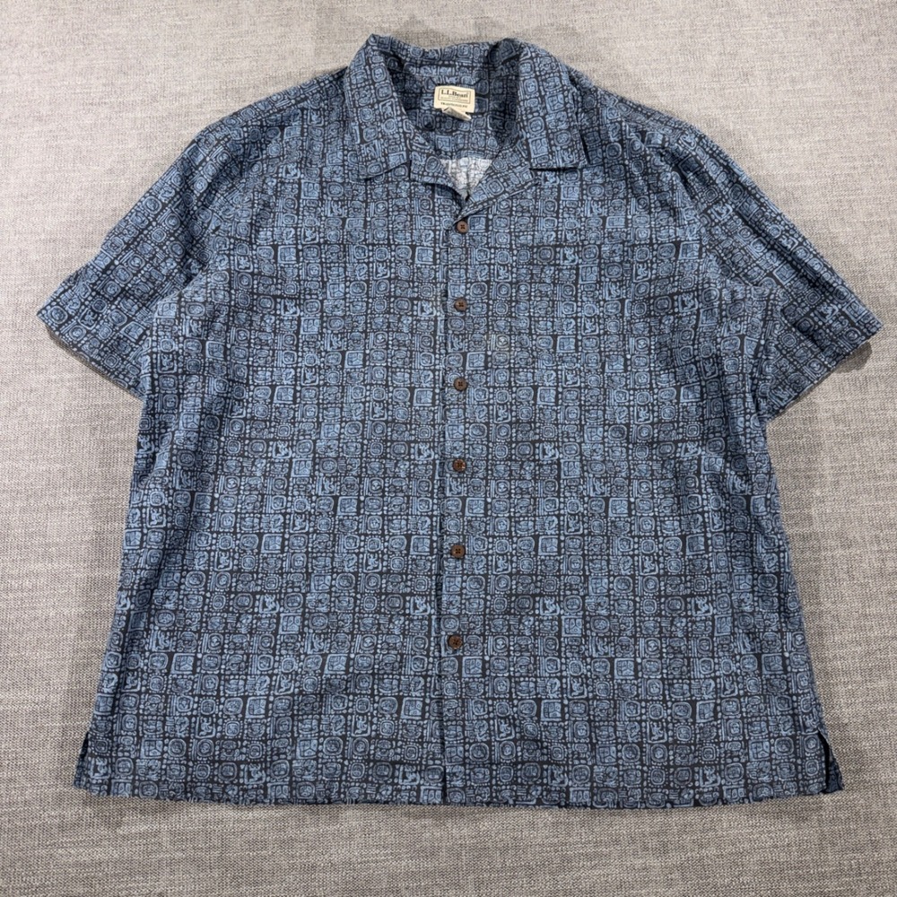 L.L. Bean Button Down Shirt Mens XL Blue Good Mayan Calendar Cotton‎ 300229
